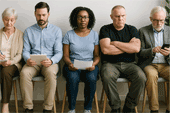 5 Personen sitzen im Wartezimmer © Titelfoto: Fotopix.de - KI modifiziert
